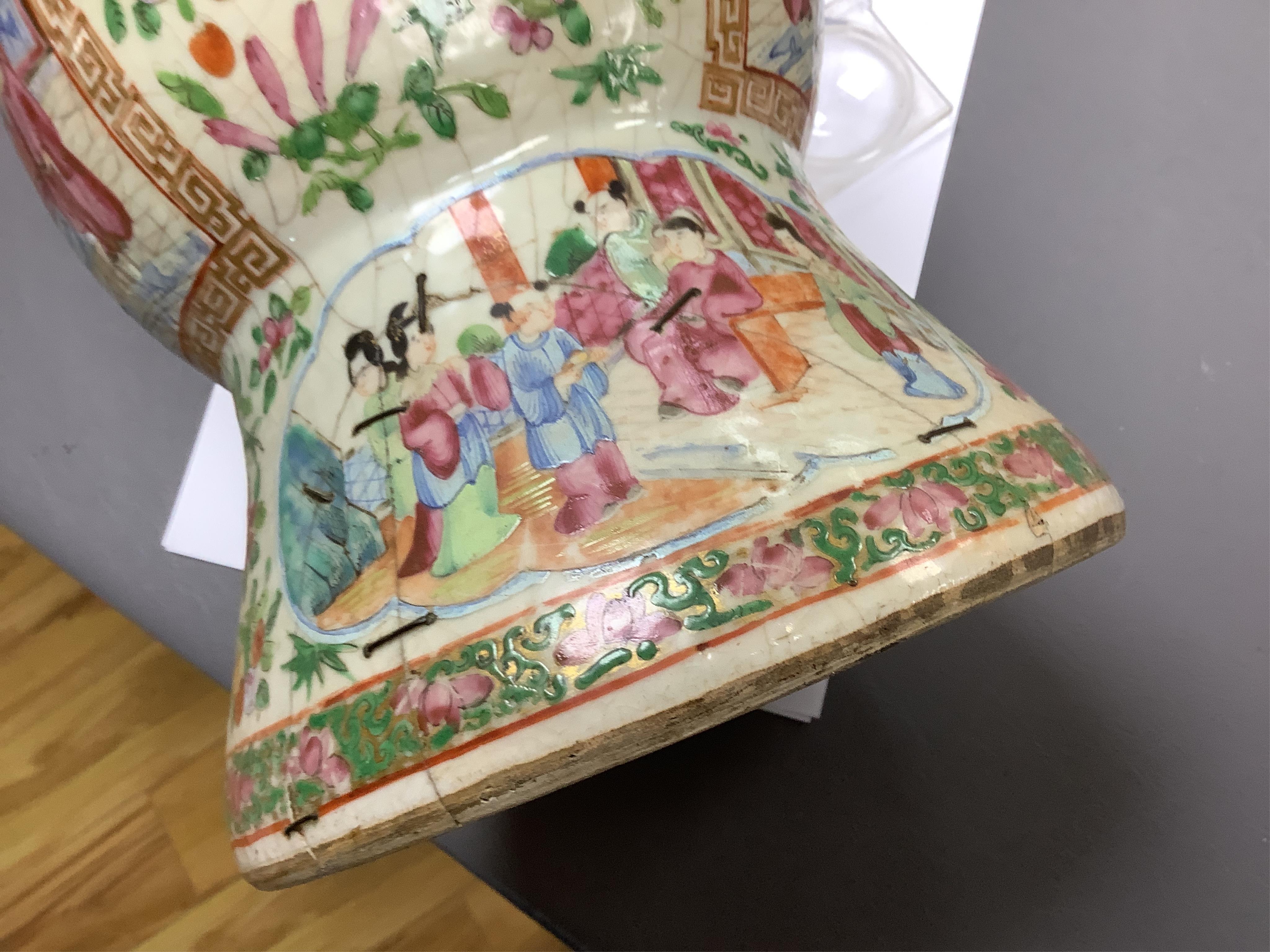 A mid 19th century Chinese famille rose vase, 34cm high (a.f.)